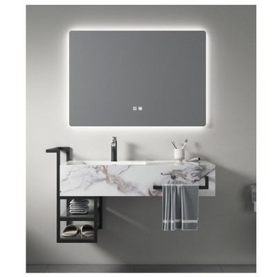 Μοναδικό νεροχύτη μαρμάρινο countertop μπάνιο Vanity Combo με ανοξείδωτο χάλυβα κάδρο καθρέφτη
